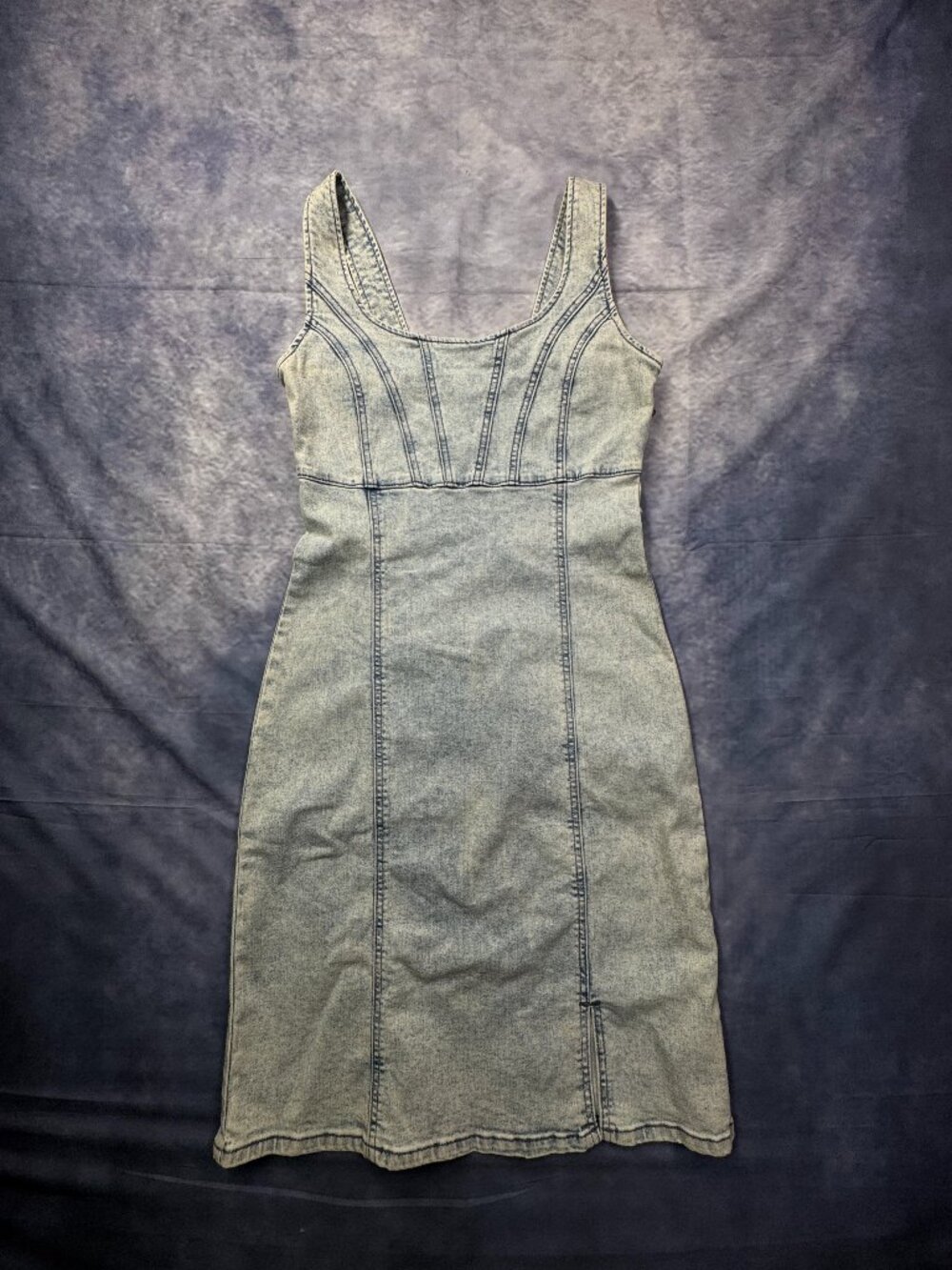 Rewash Denim Midi Dress Size Medium Light Blue Acid Wash Corset Bodice Y2K